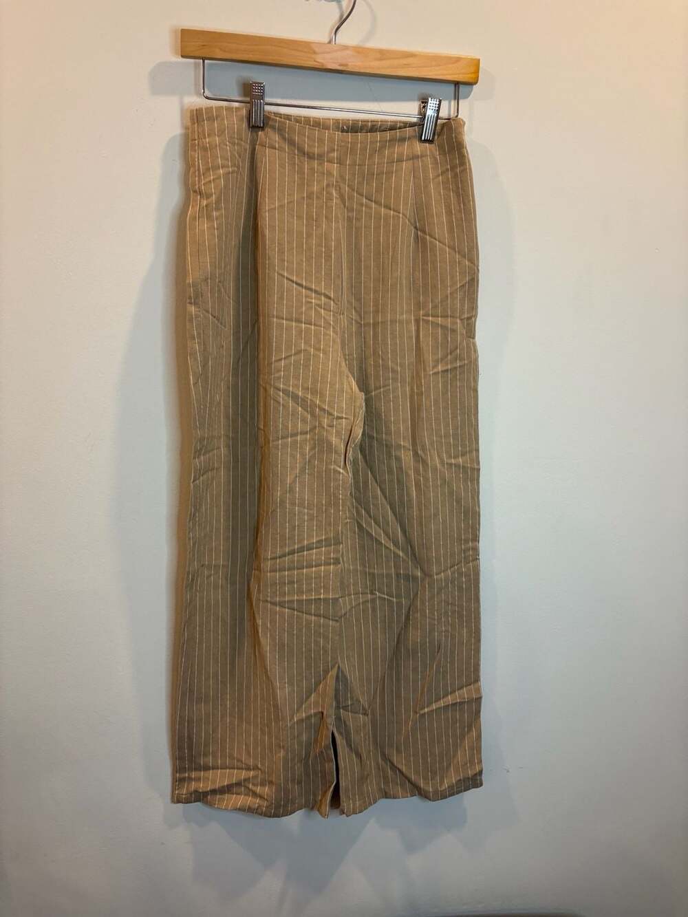 Coco & Yves Women's Pinstripe Wide-Leg Trousers in Beige